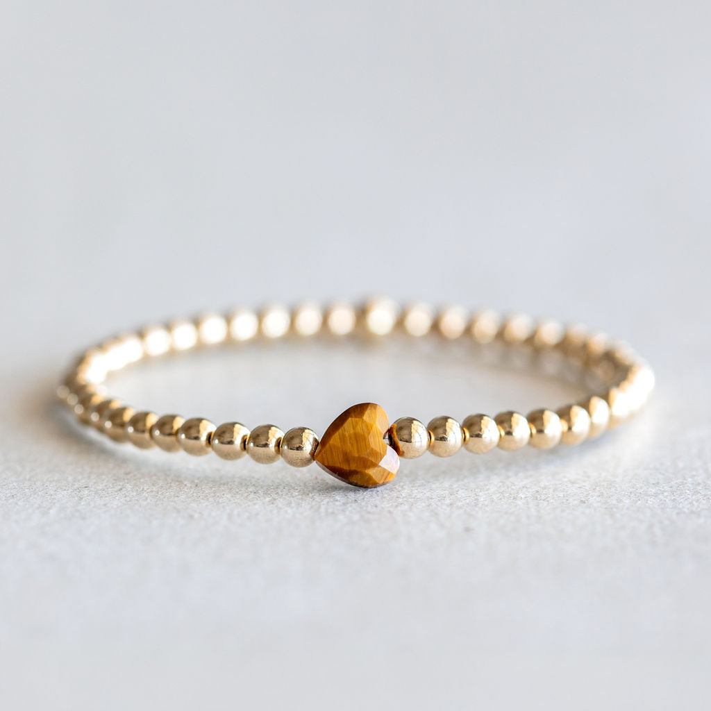 4mm Tiger's Eye Heart - Gold