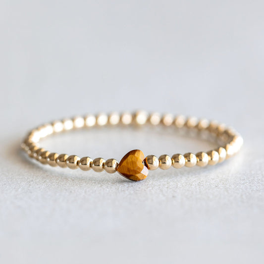 4mm Tiger's Eye Heart - Gold