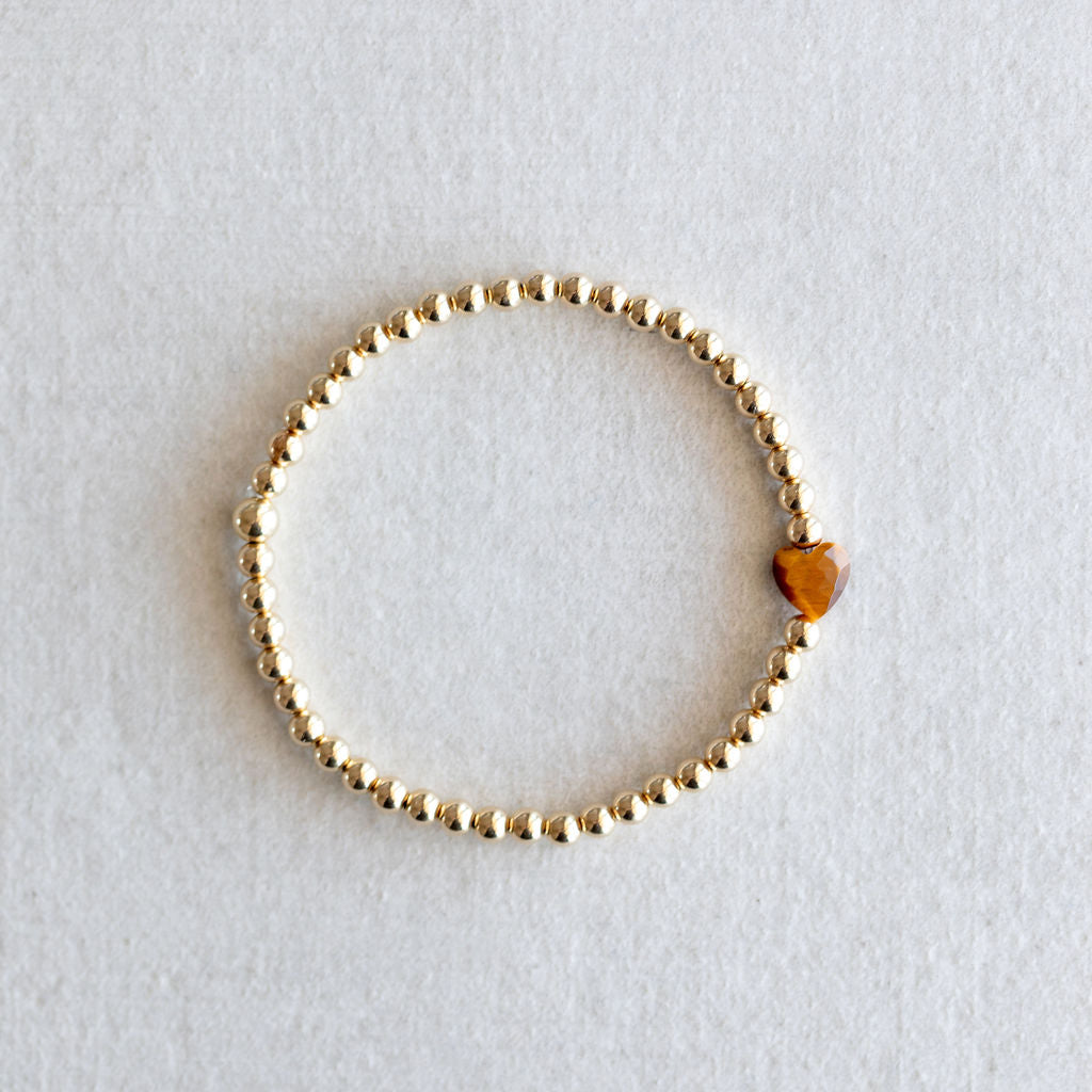 4mm Tiger's Eye Heart - Gold