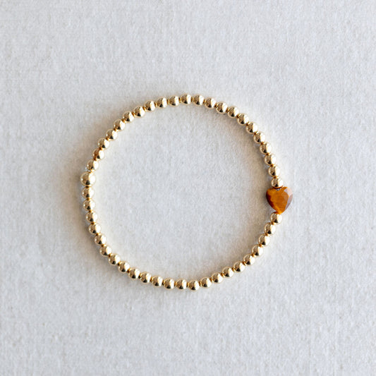 4mm Tiger's Eye Heart - Gold