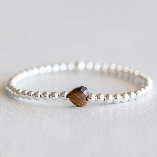 4mm Tiger's Eye Heart - Silver