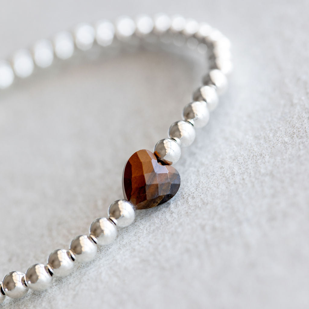 4mm Tiger's Eye Heart - Silver