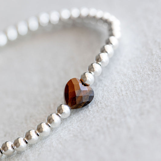 4mm Tiger's Eye Heart - Silver
