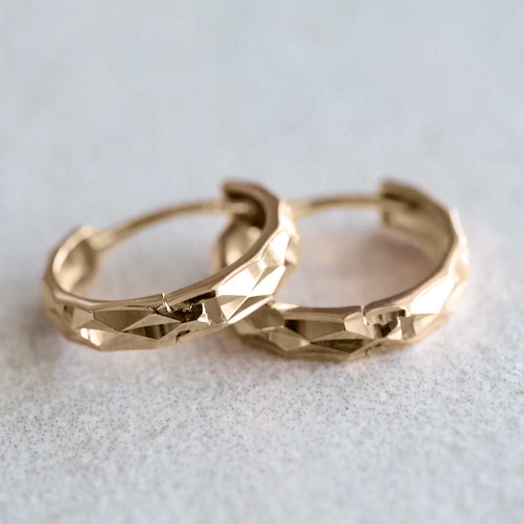12mm 14K Gold Bevelled Huggie Hoops