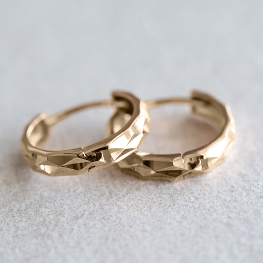 12mm 14K Gold Bevelled Huggie Hoops